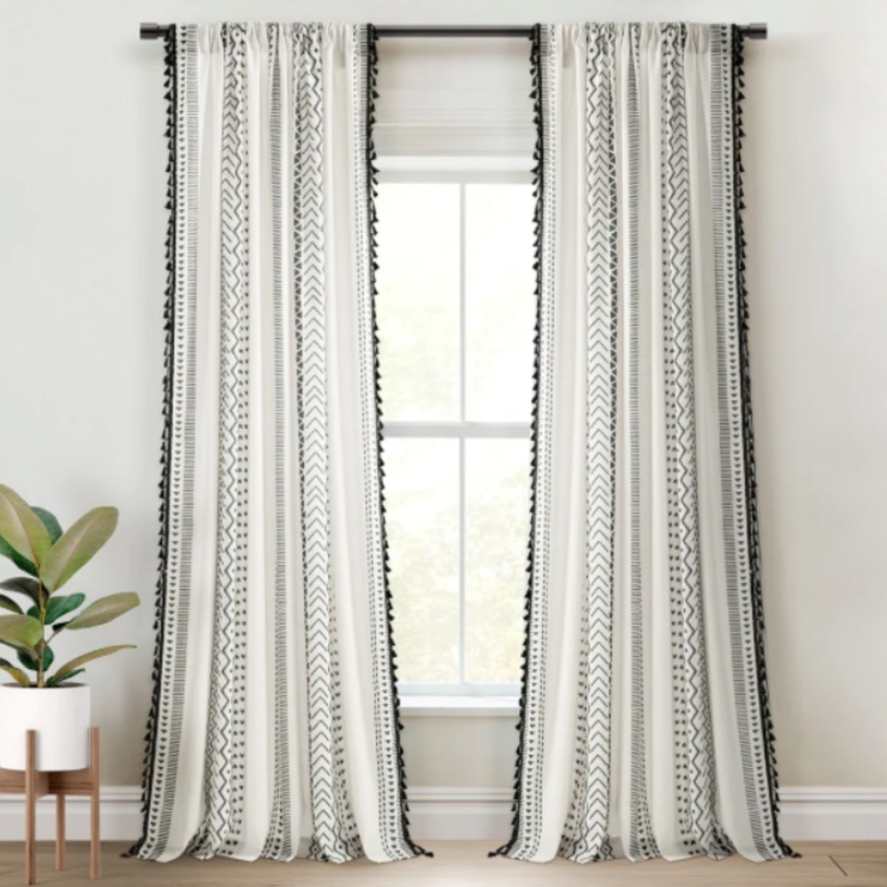 Hygge Boho Stripe Tassel Window Curtain Panel Set